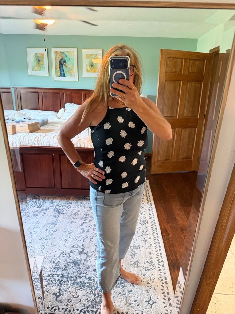 CAbi Black Daisy-Print Camisole Tank Top